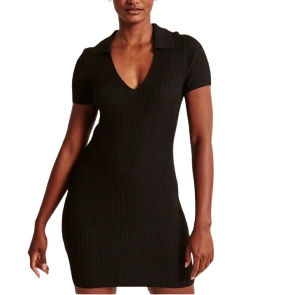 Abercrombie & Fitch Polo Ribbed Knit Bodycon Mini Dress Women's XS Black NWOT